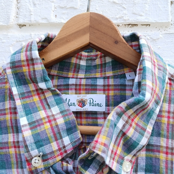 Alan Paine Linen Plaid Shirt Multicolor Large - Picture 2 of 5